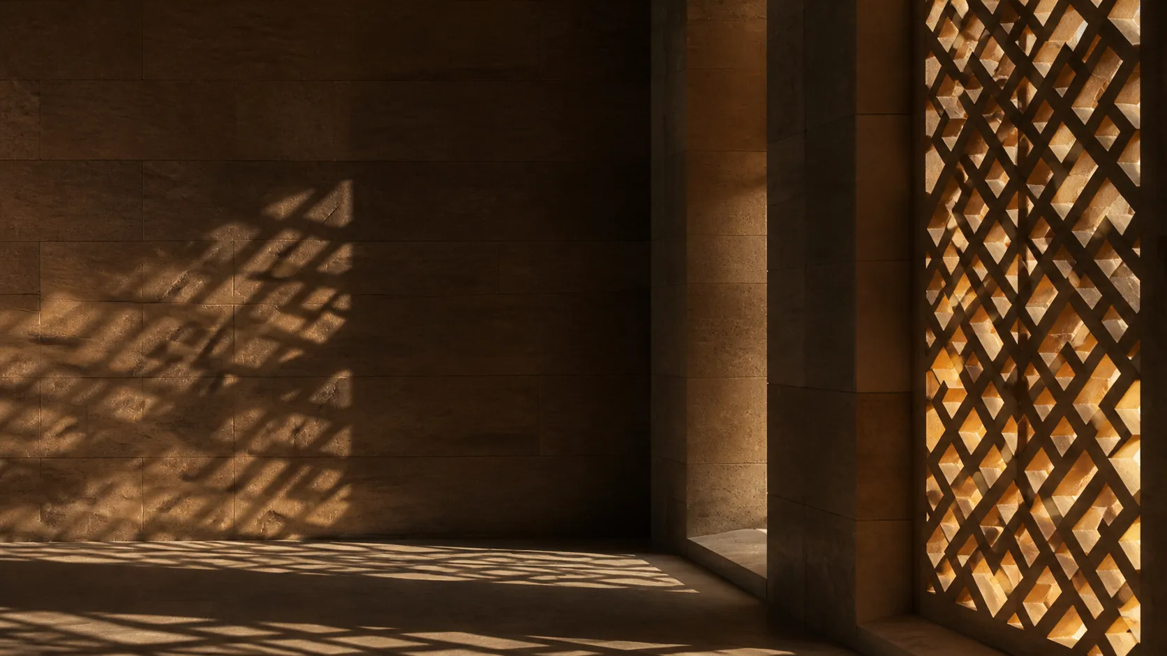 Geometric lattice casting patterned light across stone